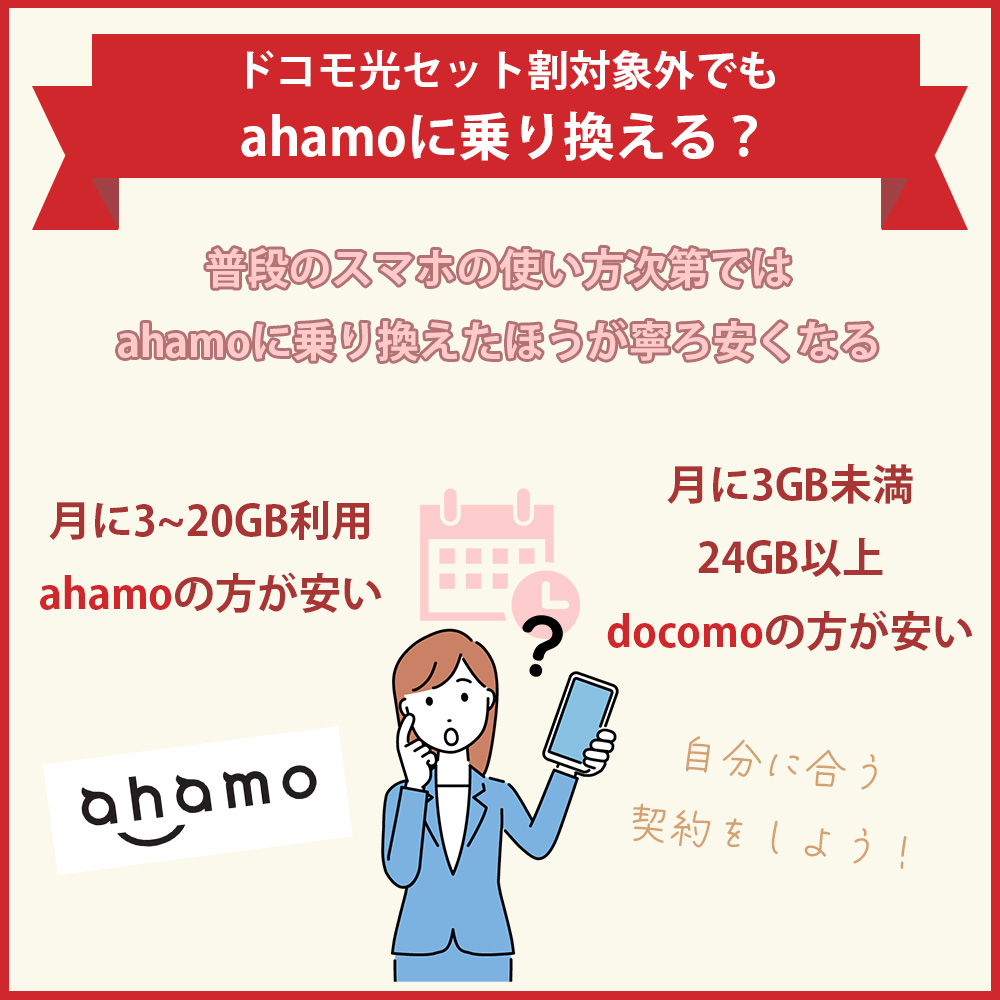 ドコモ光セット割対象外でもahamoに乗り換えるべき？